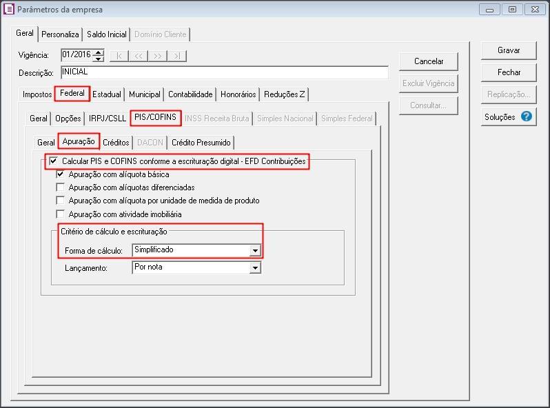 OBS: Para este exemplo a forma de lançamento será Por Nota.