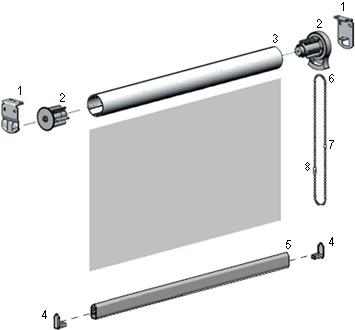 ROLÔ 8. ROLÔ COMPONENTES 1 SUPORTE INSTAL. BRANCO P/ ROLO STD 027.041.005.40.00-40mm 027.020.005.55.49-55mm 2 COMANDO BRANCO C/ GUIA P/ ROLO STD 106.024.005.32.49-32mm 106.033.005.41.49-41/47mm 3 TUBO ALUM.