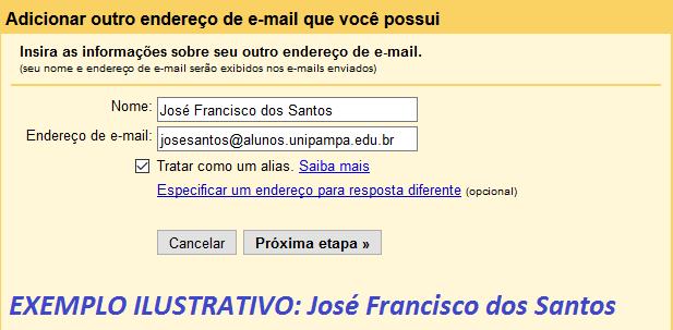 4 Na nova janela, "Insira as informações sobre seu outro endereço de e-mail.