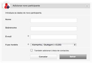 Não se esqueça de selecionar o fuso horário correto para cada participante, para que os convites da agenda sejam rececionados para a hora correta.