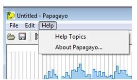 3) podemos encontrar a ajuda online para trabalhar no software (Help topics) e o créditos do programa (about Papagayo). 6.