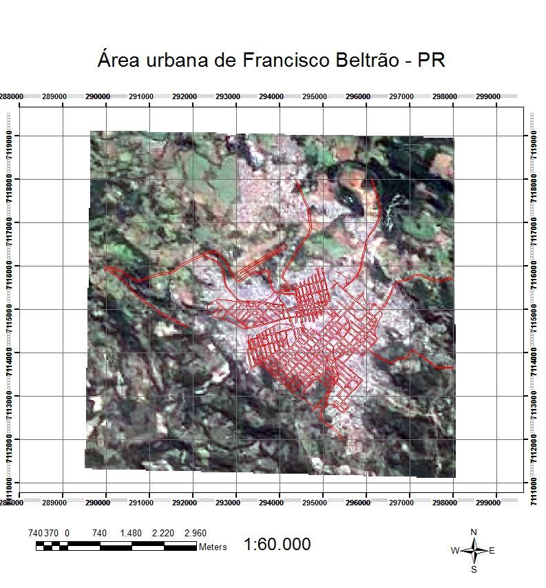 838 Representação 04: Área Urbana do município de Francisco Beltrão. Fonte: IBGE, 1998 e Google Earth, 2013 Autoria: GERON, 2013.