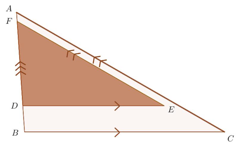 a) cm b) 4 cm c) 5 cm d) 6 cm e) 4 cm Alternativa D. Como DE BC, DF AB e EF AC, os triângulos DEF e ABC são semelhantes.