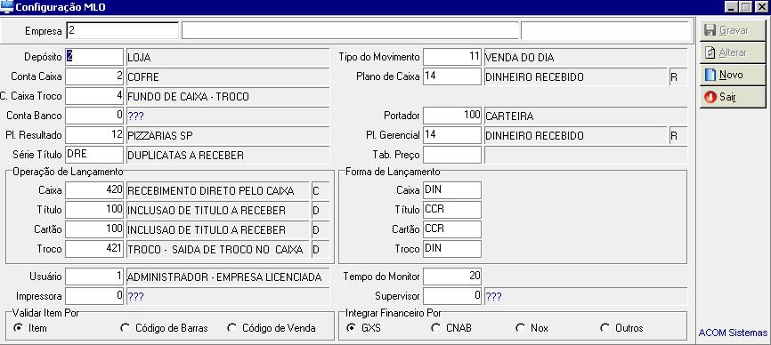 Configuração MLO Campo Atribuição Empresa Empresa onde está sendo configurado o monitor MLO. Depósito Depósito onde será registrada a integração das movimentações de baixa de estoque.