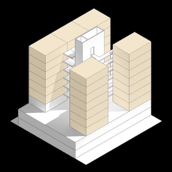 Os 32 apartamentos são distribuídos em duas torres, no sentido sul/norte com uma