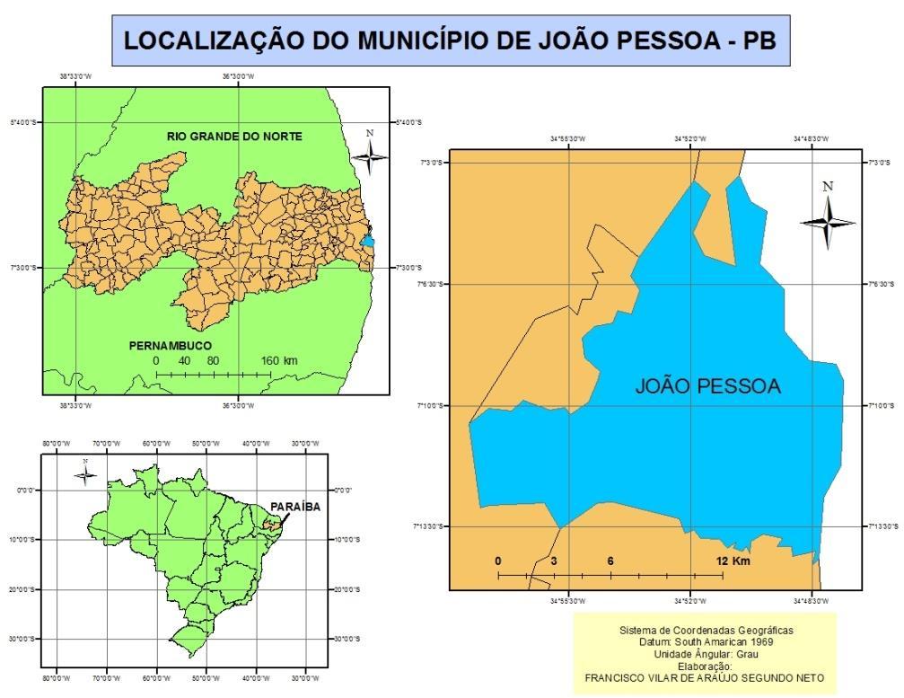 Mapa 1 - Localização da Cidade de João Pessoa - Paraíba Autor: Francisco Vilar de Araújo Segundo Neto, 2014.