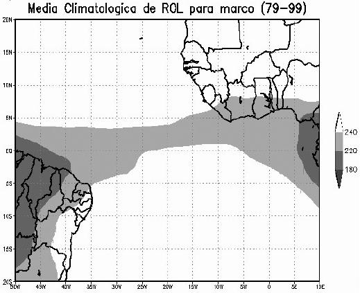 para a longitude de 45ºW. Fonte: Marques e Baungartner, 2008 Flutuação da ZCIT em abril de 1974.