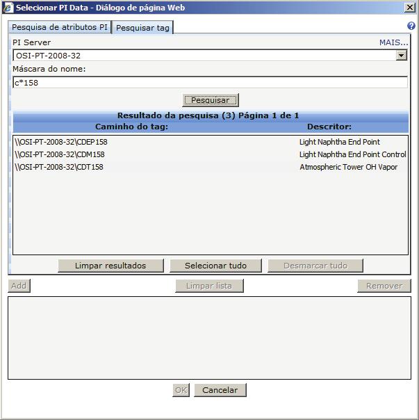 Configurar uma Web part Pesquisa de tags A maioria dos PI WebParts pode exibir dados do PI Server no formato de tags.