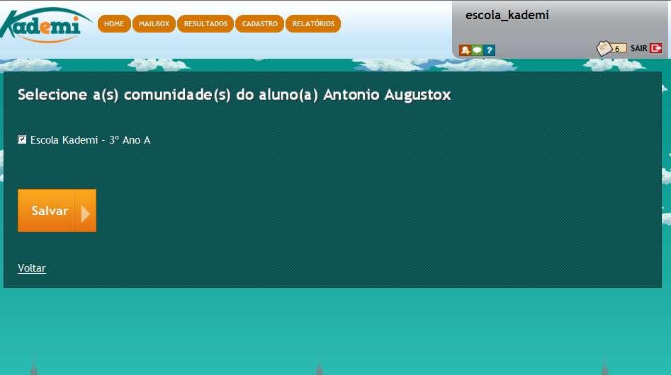 Função CADASTRO ALUNOS / Altera COMUNIDADE ALUNOS / Alterar Comunidade Lista de COMUNIDADES (Classes) do Aluno. OBS: só serão mostradas as comunidades do ano de estudo do aluno.