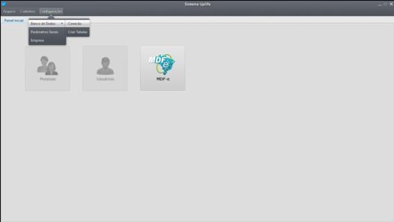 Page 1 of 26 Manual MDF-e UpLIFE 1.Configurações 1.1.Banco de dados 1.1.1.Conexão Clique em Configurações Banco de Dados Conexão.