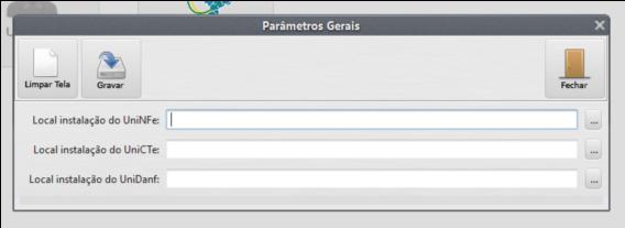 Page 3 of 26 - Limpar Tela: Limpa todos os campos da janela. - Gravar: Grava as informações inseridas. - Fechar: Fecha a janela Parâmetros Gerais. - Três Pontos (.