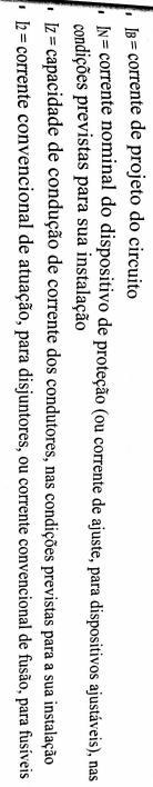 imensionamento de Dispositivos de Proteção Coordenação entre Condutor e Dispositivo de Proteção Para o condutor: Iz = Ic * FCA * FCT Para o