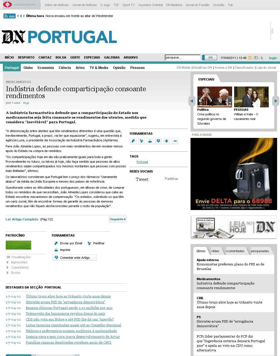Data: 2011/04/17 Diário de Notícias Título: Indústria defende comparticipação consoante