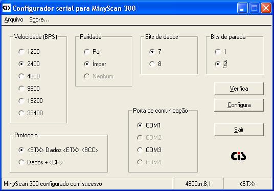 Informa a versão do Configurador. Verifica configuração atual. Registra nova configuração. Configuração atual.