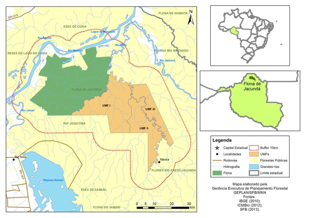 Floresta Nacional de Jacundá Rondônia RO Marcos Legais Área (em ha): Bioma: Decreto s/n de 1/12/2004 Conselho Consultivo: Portaria n o 40, de 08/06/2006 Plano de Manejo: aprovado Portaria nº 40 de