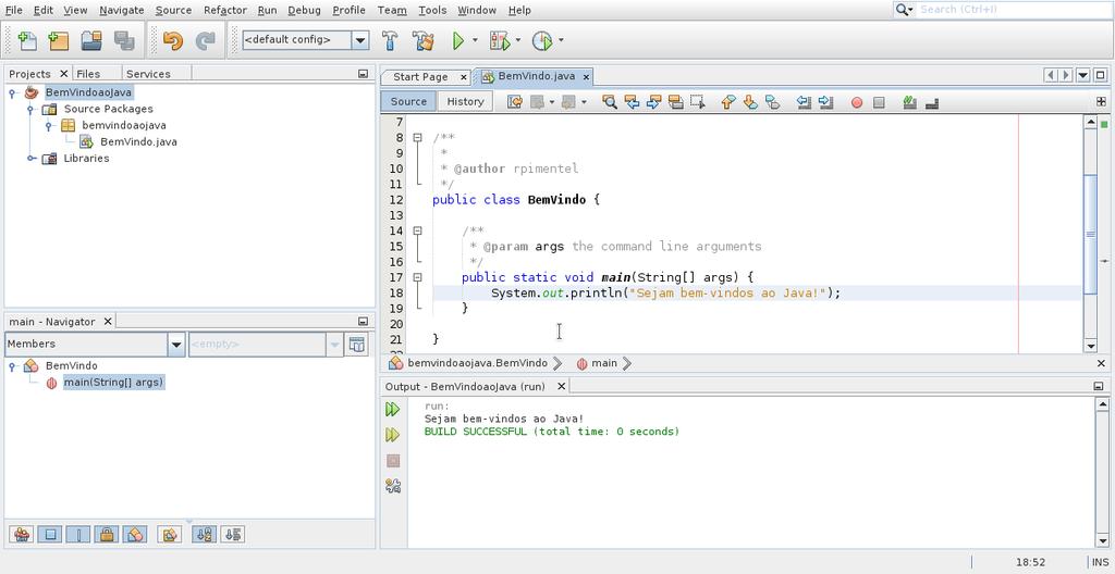 Executar o programa No menu principal do IDE escolher Run Run Project ou tecle F6. Figura 5: Executando o projeto 3 Exercícios 1.