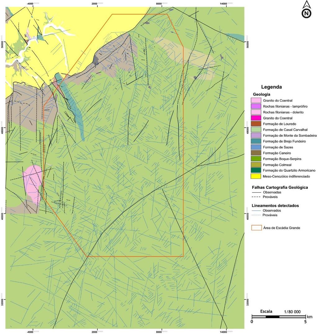 34 3.4. Integração de dados Lineamentos + Cartografia geológica Estruturas NE-SW Falha Lousã-Seia Falha de Cebola Falha de