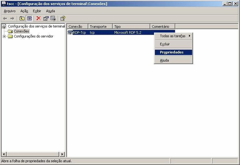 Especificações de Configuração dos Serviços de Terminal 1. A partir do menu Iniciar do Windows, selecione Programas Ferramentas Administrativas Configuração dos Serviços de Terminal. 2.