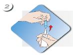 Coloque o frasco sobre o dedo polegar e o dor entre os dedos indicador e médio. Na primeira utilização, acione a válvula até que ocorra a saída do gel.
