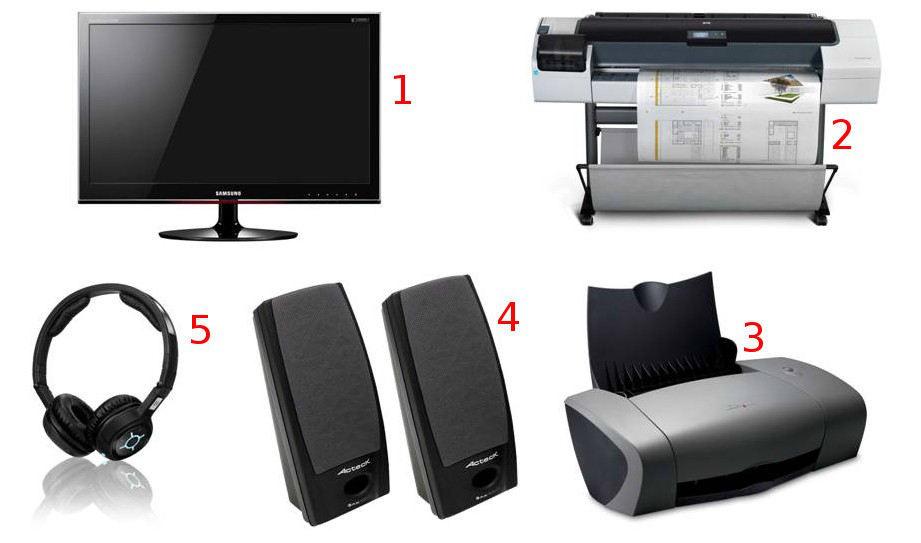 Dispositivos de saída 1.Monitor 2.Plotter, copiadora 3.Impressora 4.Alto-falantes 5.