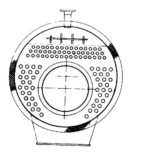 A figura ilustra uma caldeira de três passes: Um no interior da fornalha, indo até à câmara de reversão posterior, outro, através dos tubos inferiores vindo da
