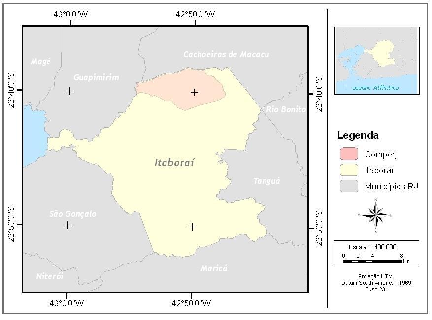 Figura 3: Localização do município de Itaboraí e o COMPERJ em seu