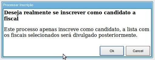 Nesta tela basta o usuário clicar em Ok para confirmar sua inscrição.