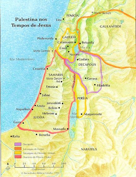 Painel Geográfico Províncias Judéia principal concentração de judeus Samaria Povo misto separado dos judeus na época do