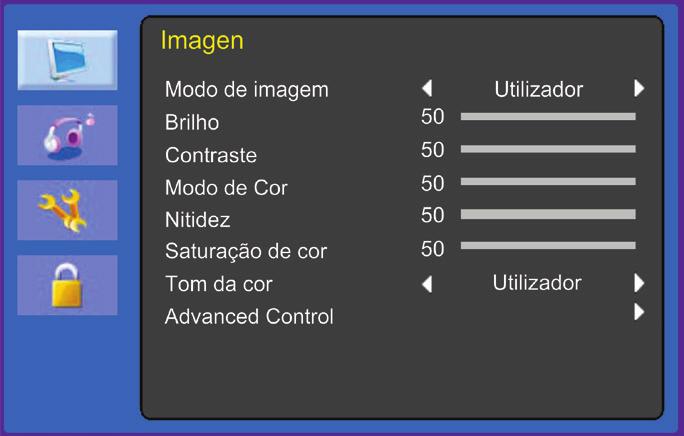 2. Formato do ecrã Seleccionar o rácio de aspecto (16:9/4:3). 3. Tempo limite do OSD Ajustar a apresentação do menu OSD (10 a 60 segundos). 4.