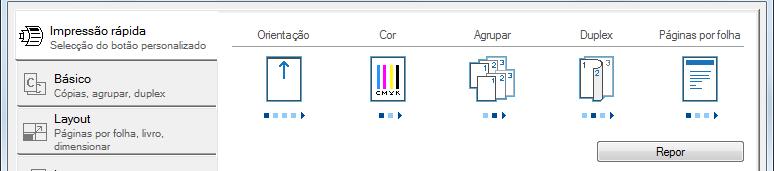 º Descrição 1 Separador [Impressão Rápida] Fornece ícones que podem ser utilizados para uma configuração fácil das funções frequentemente utilizadas.