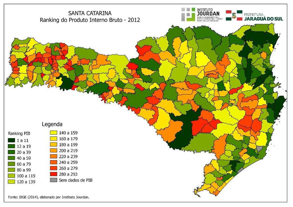 A partir do Ranking das cidades de Santa Catarina segundo o seu Produto interno bruto foi criado dois mapas mostrando o resultado do Ranking do estado no ano de 1999 e outro com os resultados do ano
