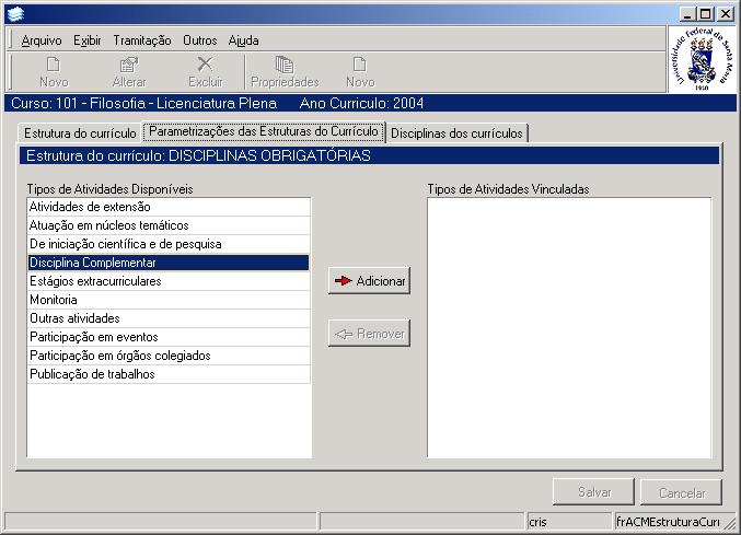 1.6.3. Parametrização das Estruturas do Currículo Na subguia (Figura 15) visualizaremos os tipos de atividades disponíveis em cada estrutura.