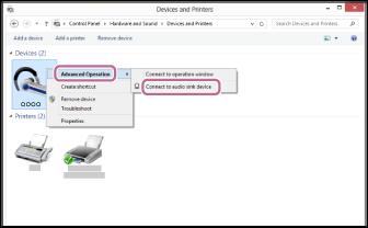 6. Selecione [Advanced Operation] [Connect to audio sink device]. Sugestão O procedimento acima apresentado é um exemplo.