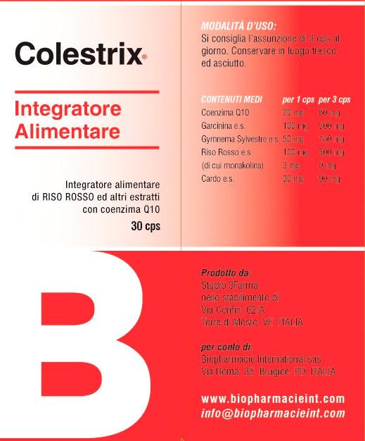 COLESTRIX BIOPHARMACIE suplemento dietético O suplemento dietético chamado COLESTRIX é a combinação de arroz vermelho fermentado e Monacolina K, (manter níveis normais de colesterol no sangue),