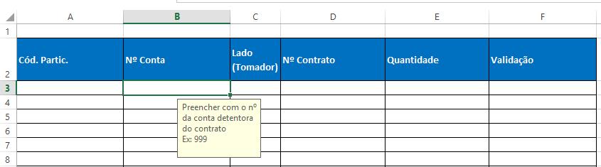 participante Passo 2: Preencher a coluna B com