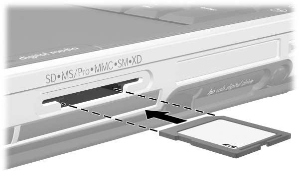 Opções de hardware e actualizações Introduzir placas de memória digital ÄATENÇÃO: Para evitar que as conexões da placa de memória digital sejam danificadas: Não utilize força quando for introduzir