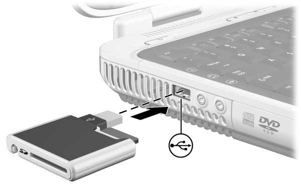 Unidades Ligar a unidade digital à porta USB Pode ligar a unidade digital opcional à porta USB do notebook com o cabo USB recolhido ou estendido.