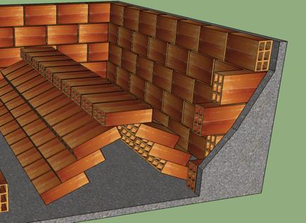 Os primeiros blocos são assentados com uma distância entre 20 a 30cm das laterais.