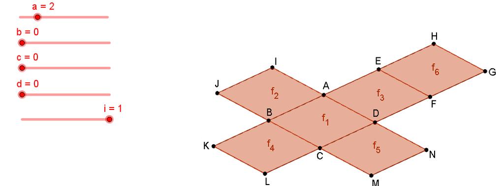 Esse comando cria um segundo cubo que pode ser girado em torno dos eixos x, y e z de acordo com os valores dos controles deslizantes b, c e
