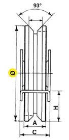 993 - INOX 300 M X Roda para portões correr com suporte interno com1 rolamento - Canal em V Ø C H kg R.993.80 INOX 80 20 33 25 250 R.993.100 INOX 100 20 33 35 300 4 kg - capacidade carga 2 rodas Em ço Zincado ver: R.