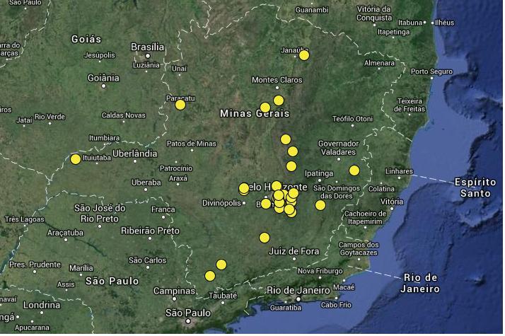 Minas Gerais - Ouro localização da produção O conjunto de municípios