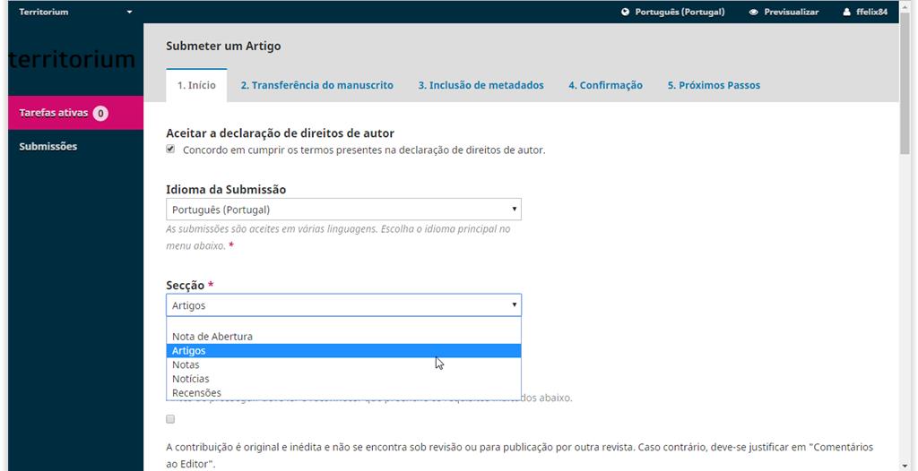 http://impactum-journals.uc.pt/index.php/territorium Para tal, os utilizadores deverão registar-se previamente em: http://impactum-journals.uc.pt/index.php/territorium/user/register, fornecendo os dados solicitados.