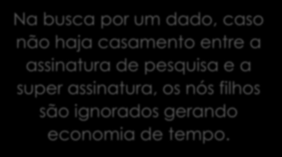 Árvores de Assinaturas Na busca por um dado, caso não haja casamento entre a assinatura de pesquisa e a