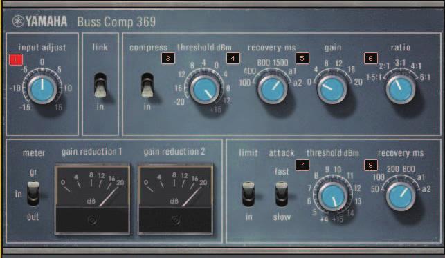 EQ gráfico, EQ paramétrico, efeitos e PREMIUM RACK Buss Comp 369 O Buss Comp 369 simula um compressor de barramento padrão usado em estúdios de gravação estações de rádio desde 1980.