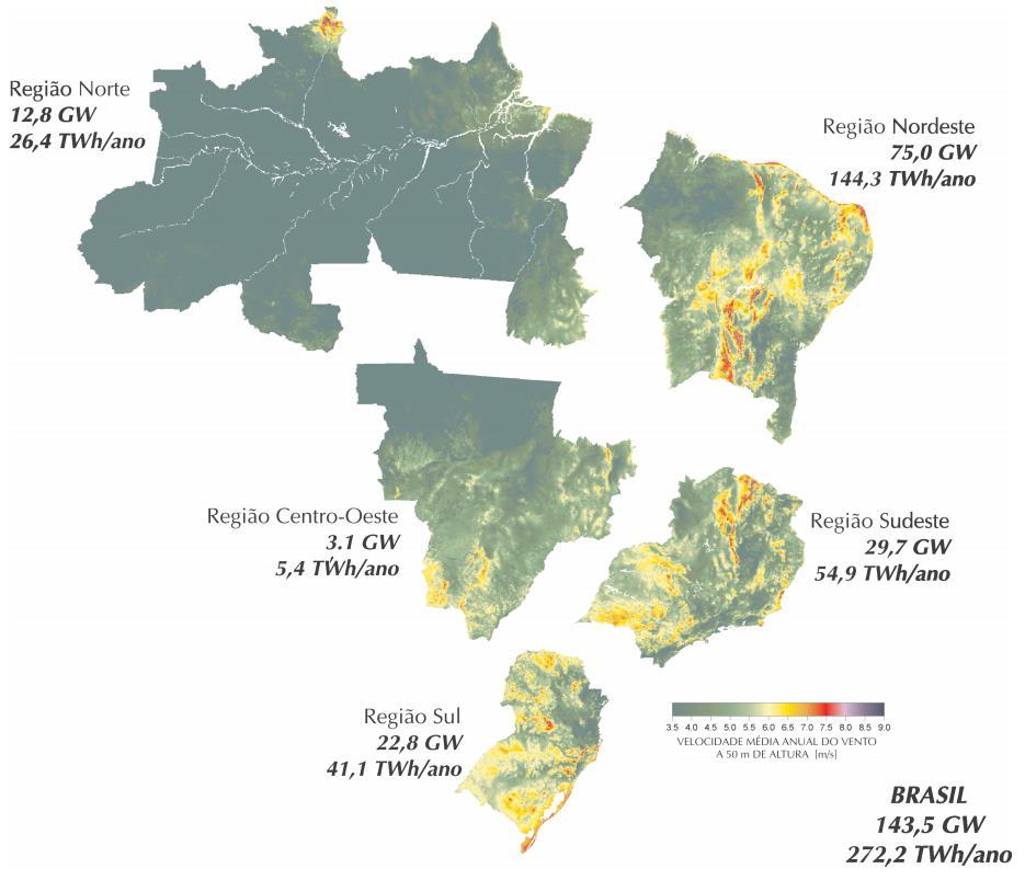 Potencial Eólico Brasileiro Atualmente, a potência instalada da matriz elétrica brasileira é da ordem de 148 GW, sendo que a energia eólica tem uma