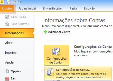 3) Configurando uma nova conta no Outlook 2010.
