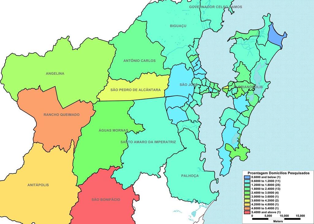 O resultado da amostra mostrou-se satisfatório em termos de representatividade estatística nas diferentes zonas em que se dividiu a área de estudo.