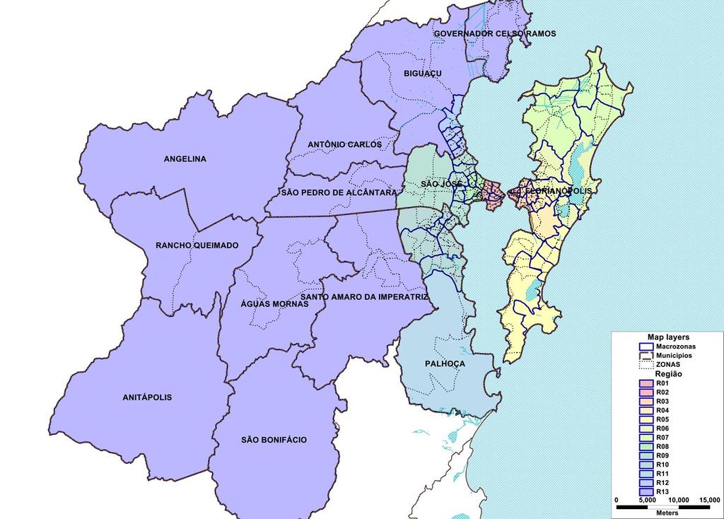 Figura 24 Zonas, macrozonas e municípios da Grande Florianópolis 2.8.3.