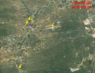 Figura1. Plotagem dos pontos identificados no Google Earth, através do GPS, das águas analisadas ao Sul do município de Boa Vista, Paraíba.