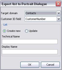 Exportar listas a partir da Interface do Usuário do Spectrum Miner Figura 1 Diálogo de Exportação de Lista É possível selecionar o domínio de cliente e o campo no foco que contém o campo de ID de